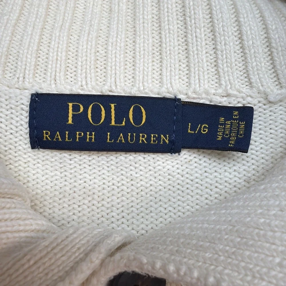 Polo Ralph Lauren‎ Sweater Mock Neck Button Collar Pony Logo Cream Mens Large